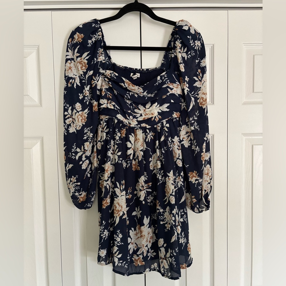 Abercrombie & Fitch Navy Floral Long Sleeve Mini Dress Emerson